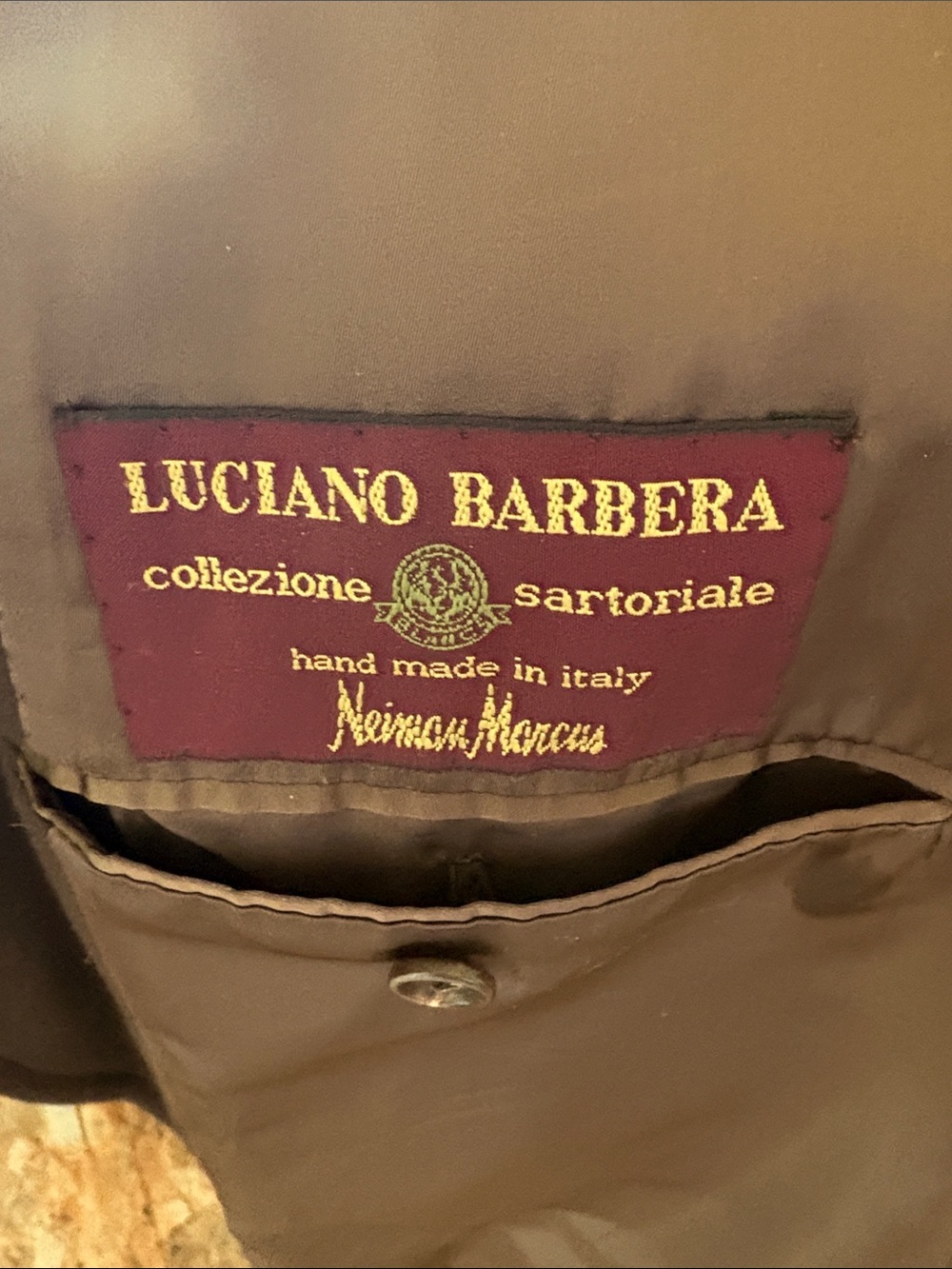 Luciano Barbera Brown Wool Coat with Burgundy Label